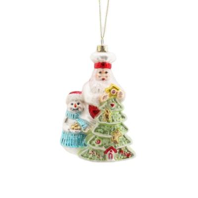 China Manufacturer Christmas Glass Craft from Santa Claus Ornaments High Quality Factory Blown Glass With Santa And Snowman Together Christmas Tree Decoration for sale