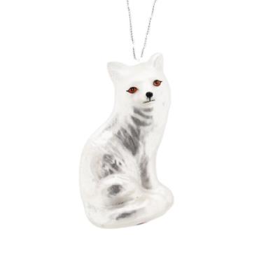 China Blown Glass Fox Ornaments Figurine Wholesale Animal Christmas White Glass Fox Statues Fox Christmas Tree Ornament Kid Collect Gift Decoration for sale