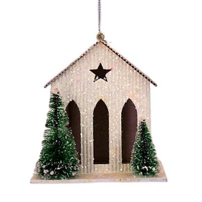 China Modern Customized Glitter Paper House Keepsake Christmas Ornament For New Year Christmas Tree Ornaments for sale