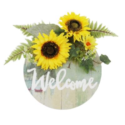 China China Seasonal Welcome Sign for Front Door Decoration Round Wood Garlands with Sunflower Hanging Porch Holiday Christmas for sale