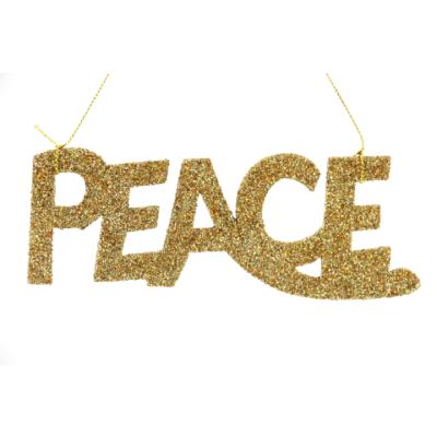 China Glitter Wooden Peace Christmas Craft Plaque Christamas Tree Decoration Christmas Letter Hanging Sign for Christmas Tree Wall for sale