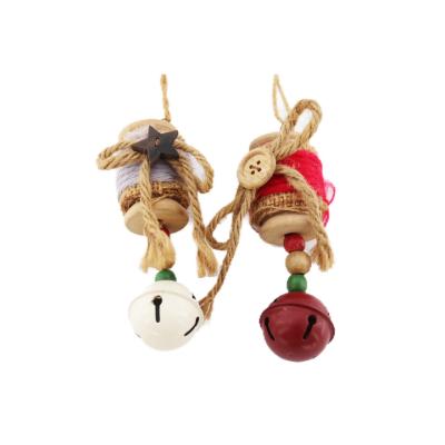 China Popular Christmas Gift Christmas Hanging Ornament Wooden with Burlap Twine Bells Children's Bedside Jingle Bells Pendant Gift for sale