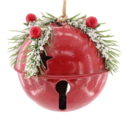 China Popular New Product 8Cm Metal Christmas Gift Christmas Bell Hanging Ornaments With Pine Vine Berry Xmas Tree Pendant Decor for sale