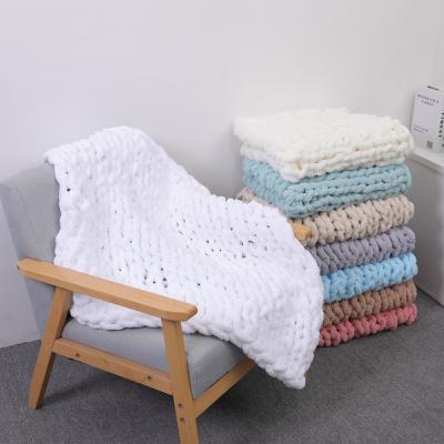 China Plain Pophorn Soft Throw Knitted Pram Multi Color Hug Sleep Weighted Kids Warmer Chenille Blanket Blanket for sale