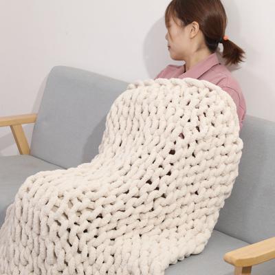 China Pophorn Winter Insulation Blanket PORTABLE Artwork Knitted Scarf Thick Cool Weighted Chenille Thermal Cheap Blanket for sale