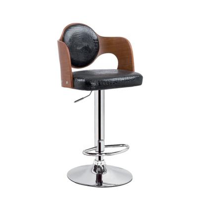 China Eco - Friendly Modern Adjustable Leather Wooden Swivel Bar Stool Bar Chair for sale