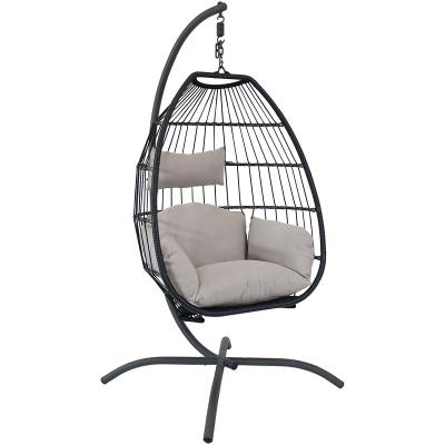 China Durable 2022Hanging Chair With Round Frame Rattan Egg Garden Rattan Swing Hanging Chair With Cushion for sale