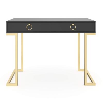 China Elegant Design and White and Gold Finish Stable Modern Study Desk Computer Desk Two-Drawers Tables for sale