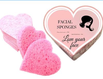 China 2020 Soft Touch Heart Shaped Pink Facial Massage Sponges Compressed Natural Cellulose Sponge For Makeup Removal for sale