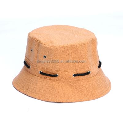 China breathable & Korea waterproof fashion cork bucket hats for gifts; Dongguan Wholesale Adjustable Size Recyclable Cork Paper Bucket Soft Hats for sale