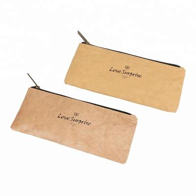 China Wholesale Washable Lightweight Recyclable Washable Kraft Paper Pencil Bag Stationery Pouch Pen Bag for sale