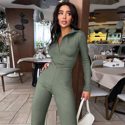 China New Style Breathable Ladies Rompers Solid Color Turn Down Collar Wide Leg Autumn Women Jumpsuit Long Sleeve for sale