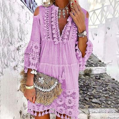 China New Style Breathable Ladies Casual Sweet Dresses Hollow Out Summer Women Embroidery Lace Loose Dress for sale