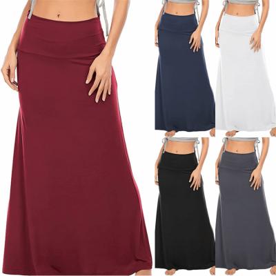 China Casual Loose Waist Autumn Women Long Skirt Breathable Wholesale Ladies Skirt Solid Color High for sale