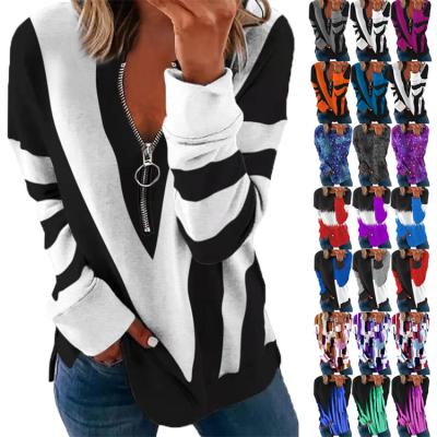 China Breathable Casual Ladies Tops Long Sleeve Round Neck Printed Autumn Women T-Shirt for sale