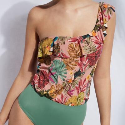 China Anti-UV Women Bikini custom flower bikini one shoulder one piece swimsuit for sale