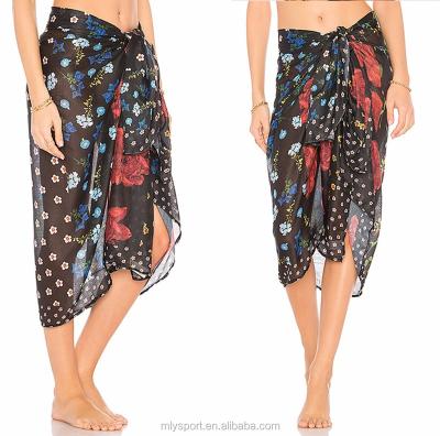 China Anti-UV OEM custom printed beach dress woman beach cover up wholesale chiffon skirt for sale