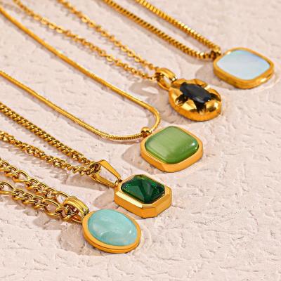 China Europe and America Fashion Trendy Healing Natural Stone Gemstone Jewelry Necklace High Quality Retro Gold Plated Stainless Steel Pendant Necklace for sale