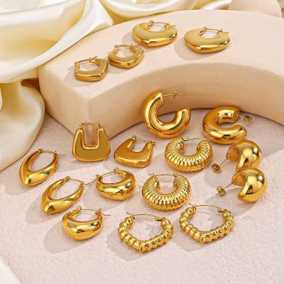 China TRENDY European Hip Hops Geometric C Shape Hoop Clip On Earrings Never Fade Chunky Stainless Steel Hoop Earrings for Women for sale