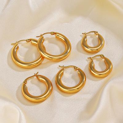 China TRENDY Popular Simple Popular 18K Gold Plated Ring Earrings for Women Fashion Geometric Stainless Steel Earrings for sale