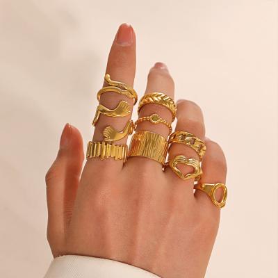 China TRENDY Mix Lot Designer 18K Gold Silver Plated Chunky Ring Waterproof Jewelry Dainty Stainless Steel Heart Ring for sale