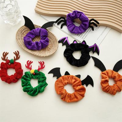 China Gift Halloween Christmas New Antlers Bat Large Intestine Hair Ring Hair Accessories Female Funny Velvet Hair Ring for Women for sale