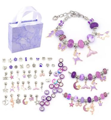 China Fashion charm Popular Ethnic style Amazon Hot Selling Purple Children's Bracelet Set Handmade Diy Large Hole Beads Fine Crystal Beads Bracelet Gift Box for sale