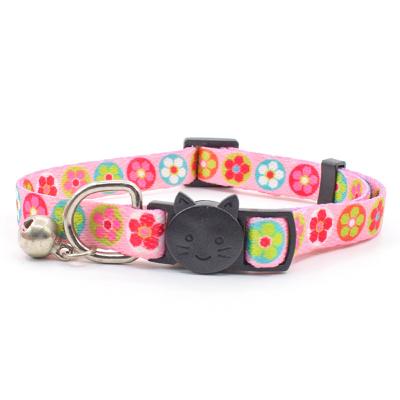 China RTS DETACHED Rose Nylon Strap Quick Release Buckle Floral Print Safe Dog Collar With Bell Bow Dog Collar for sale