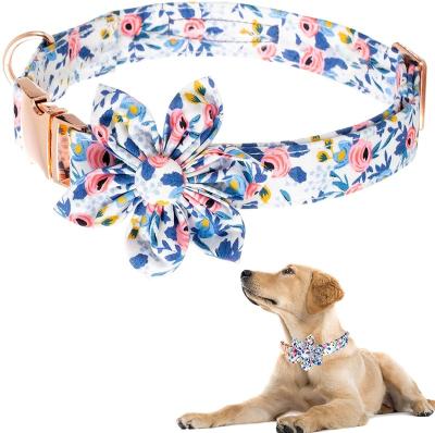 China 2021 hot sale personalized luxury floral printed polyester personalized dog collar cotton dog collar custom for sale