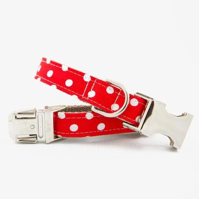 China Custom Wholesale Fashion Eco-Friendly Custom Design Luxury Polka Dot Print Polka Dot Design Adjustable Cotton Webbing Dog Collar Adjustable Pet Leash And Collar for sale