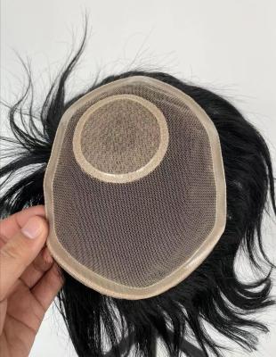 China High Quality 100% Virgin Hair Men's Hairpiece 100% Full Lace Base Human Hair Replacement System Fine Silk Brazilian 100% Wigs For Men's Hairpiece for sale