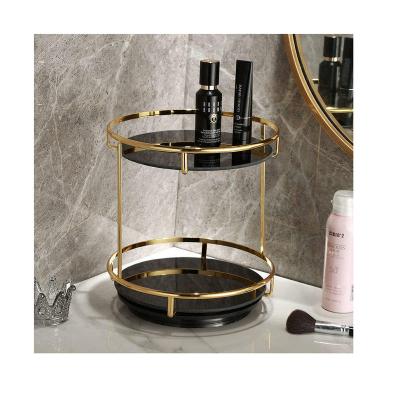 China 2 Tier Bathroom Rack Countertop Organizer Cosmetic Makeup Storage Sustainable Standing Shelf for sale