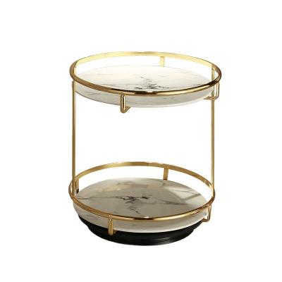 China Viable Nordic Style Dressing Table Perfume Cosmetics Double Layer Storage Rotating Rack for sale