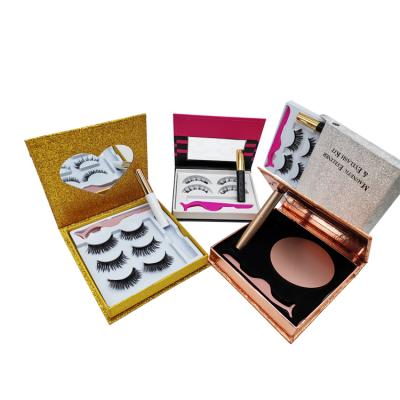 China Natural Long Magnetic Eyeliner Lashes Sets Packaging Boxes 3 Pairs 2 Pairs Magnetic Lashes Kits for sale