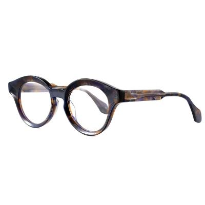 China Fashion 96156 Hot Sales New Design High End Eyewear Round Shape Fashion Bevel Acetate Optical Frame for sale