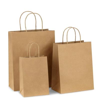 China Recycled Materials Wholesale Custom Recycled Brown Kraft Paper Tote Bag With Kraft Twist Handle For Retail Use for sale