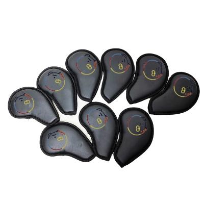 China 2021 Customized Logo Black Leather Golf Iron Headcovers Set PU Embroidery Fine Quality Durable Factory Wholesale New for sale