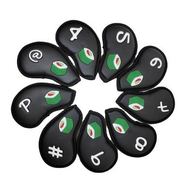 China Durable 2021 New Fine Quality PU Leather Embroidery Iron Set For Green Sushi 9pcs/Set Customized Golf Iron Covers Set for sale