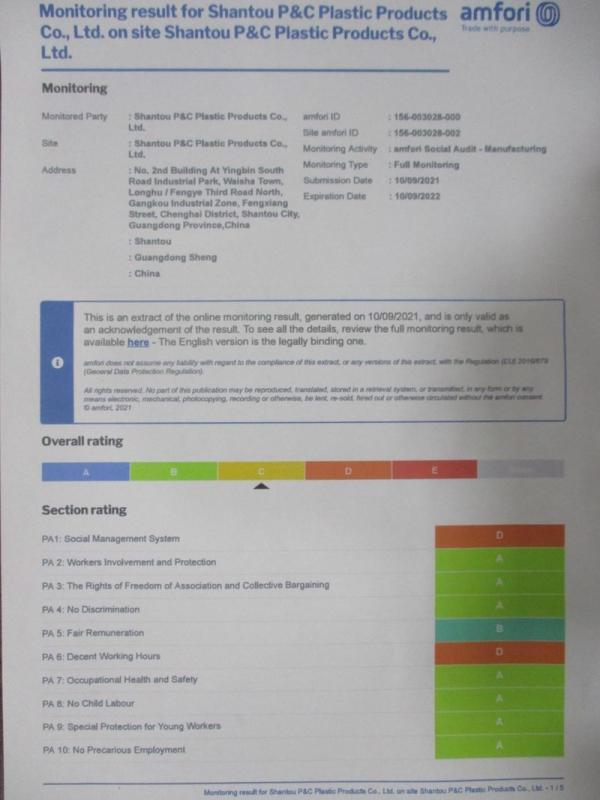 BSCI - Shantou P&C Plastics Co., Ltd.