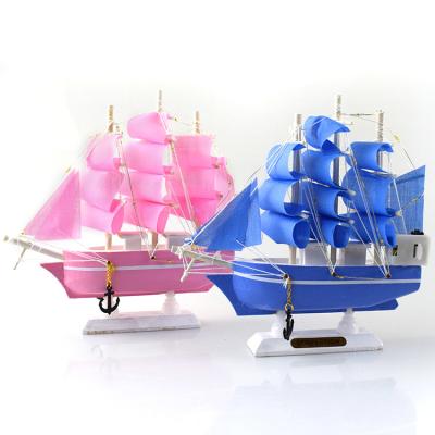 China Cake Decortion Topper 16cm Style Wooden Toys Model Ship Model Pink Bule Sailing Boat Model With Light Cake Decoration Home Decoration for sale