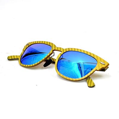 China Classic Fashion Sunglasses Private Label Eyewear OEM Square Shape 1.5K Twill Gold Carbon Fiber Sunglasses SCF06 for sale