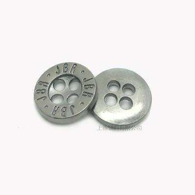 China Sustainable Shirt Button Manufacturers Direct Selling Round Metal Four-Hole Buttons Customized Logo Silver Buttons for sale