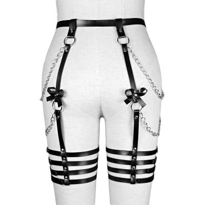 China Sexy Garter Belt Sexy Erotic Leather Harness PU Underwear Lingerie For Women Body Chain Jewelry Bowknot Restraint Belt Bondage Gear SM Products for sale