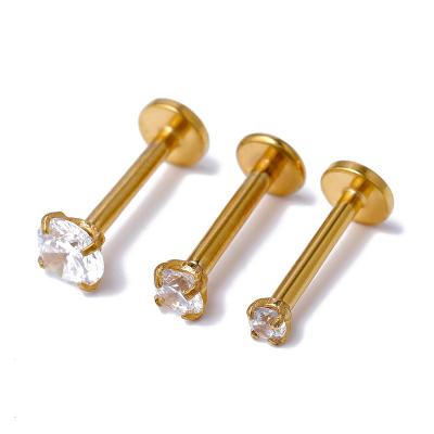 China Body 316L Titanium Surgical Punk Piercing Jewelry Diamond Zircon Shiny 3 Color Steel Tragus Morne Labret Ring Ear Stud Lip Piercings for sale