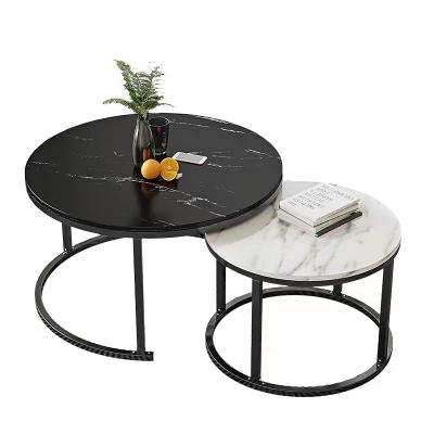 China Convertible Hot sale home furniture stainless steel leg end side table modern round marble top coffee table set for living room for sale