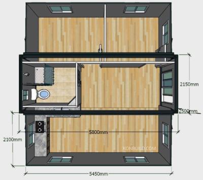 China casa dobrável básica do recipiente de 20ft, construção portátil expansível de 2 quartos à venda