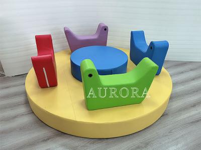 中国 Electric Merry Go Round Kids Soft Play Manual Turntable Carousel Toy Yellow Red 販売のため