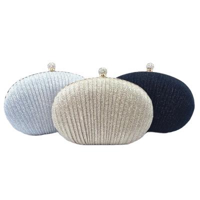 China New Women's Party Evening Purse Clutch Bag Oval Shiny Pleated Shell Dinner Bag Handbag for sale