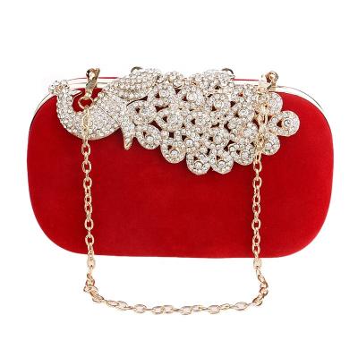 China Wholesale Luxury High Quality Crystal Elegant Velvet Clutch Bag Diamond Phoenix Metal Frame Evening Dress Bag For Women for sale