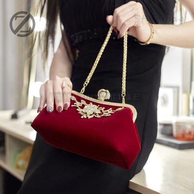 China Grace Fashion Women Inlay Diamond Shoulder Bag Velvet Evening Handbag Party Rhinestone Chain Clutch Bag for sale